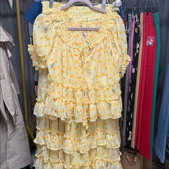 NWOT Free People Morning Mist Maxi Skirt Set- Sweet Yellow Combo - Picture 10 of 11